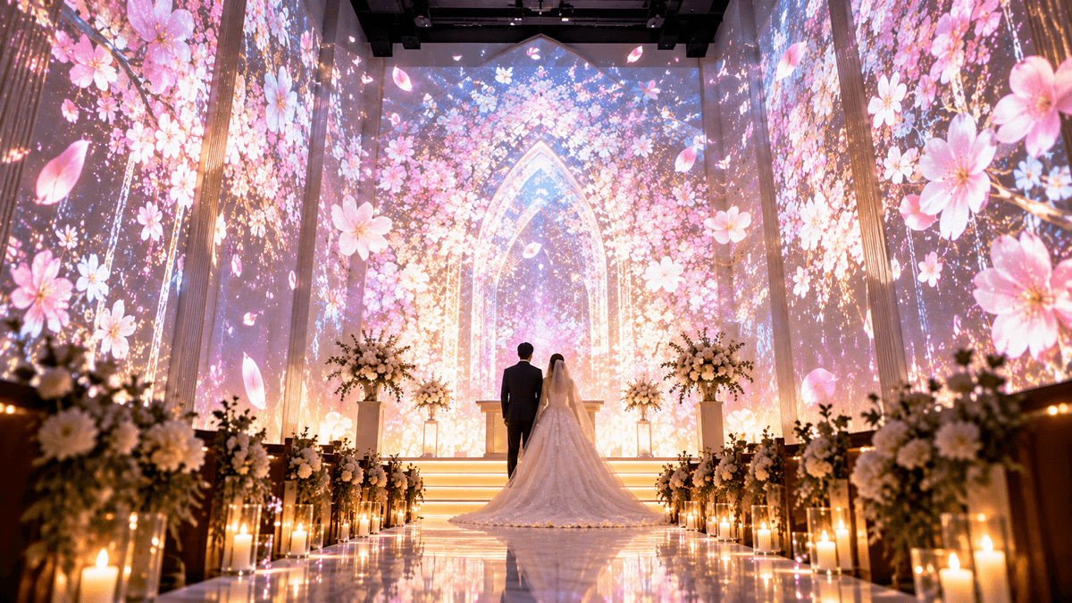 結婚式場のプロジェクションマッピング|挙式・披露宴・ウェルカムスペースの空間演出