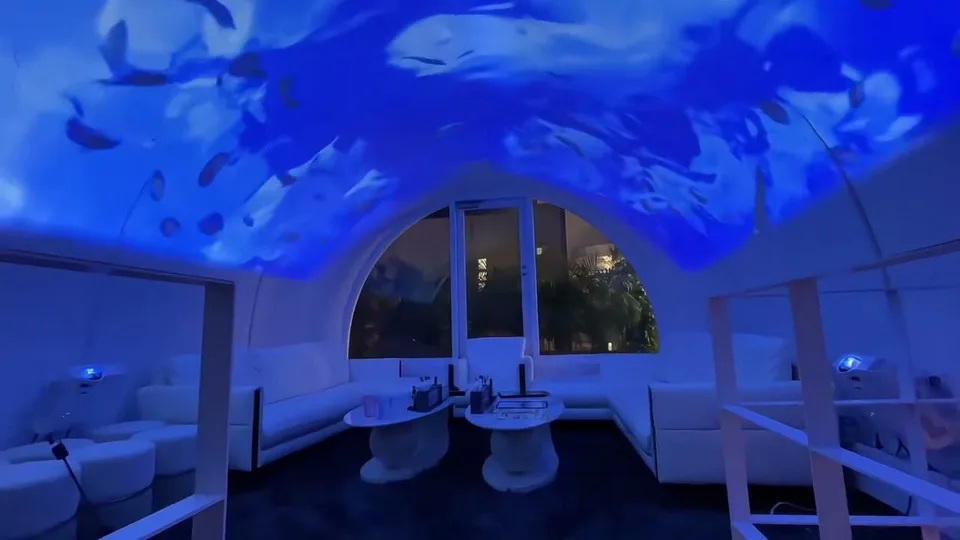 ドーム型の天井一面に魚の映像を投影した店内